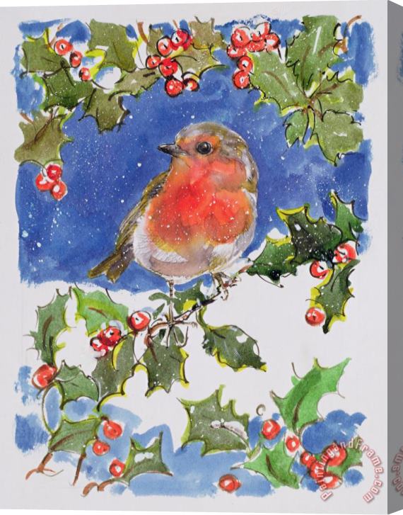 Diane Matthes Christmas Robin Stretched Canvas Print / Canvas Art