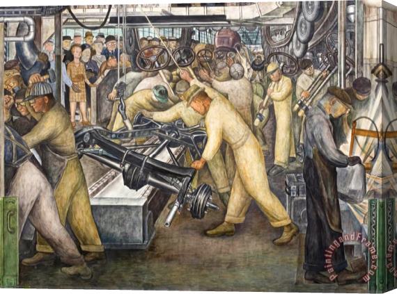 Diego Rivera South Wall Of A Mural Depicting Detroit Industry Stretched Canvas Print / Canvas Art