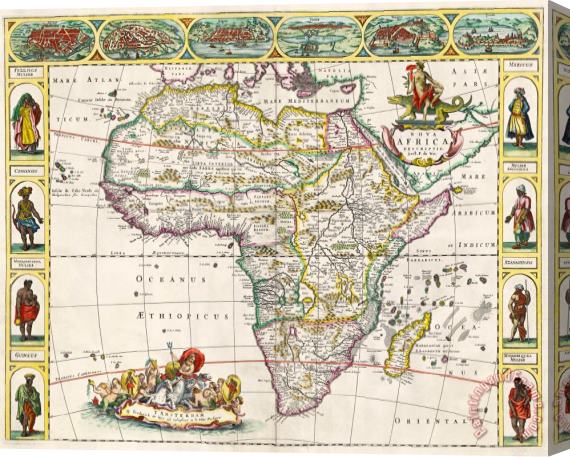 Dutch School Antique Map of Africa Stretched Canvas Painting / Canvas Art