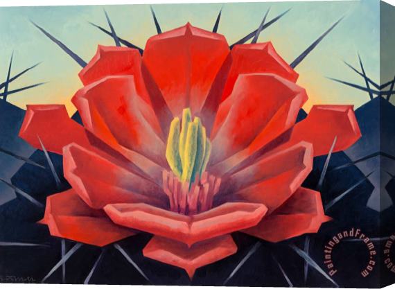 Ed Mell Red Hedgehog, Cactus Flower Stretched Canvas Painting / Canvas Art