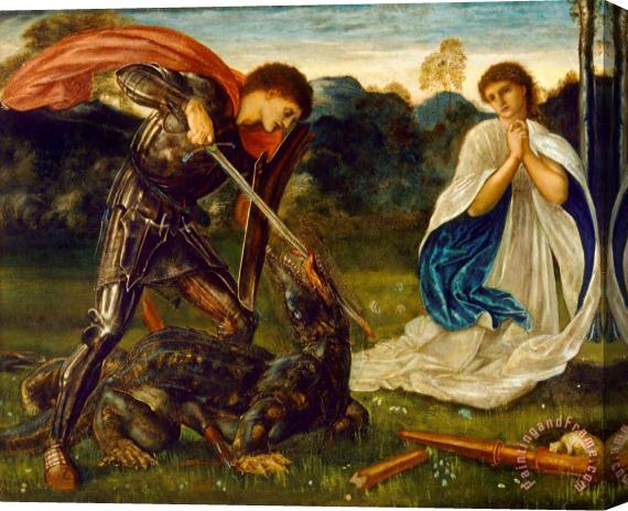 Edward Burne Jones The Fight: St George Kills The Dragon VI Stretched Canvas Print / Canvas Art