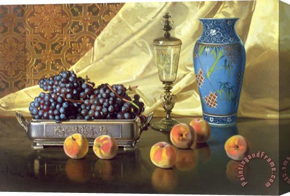 Edward Chalmers Leavitt Still Life with Peaches Stretched Canvas Print / Canvas Art