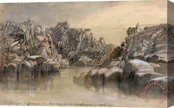 Edward Lear River Pass Between Semi Barren Rock Cliffs Stretched Canvas Painting / Canvas Art