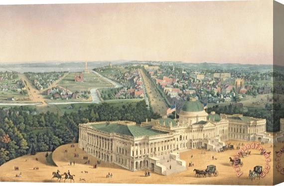 Edward Sachse View of Washington DC Stretched Canvas Painting / Canvas Art