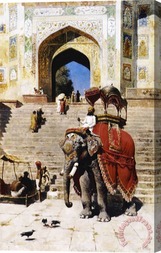 Edwin Lord Weeks Royal Elephant at The Gateway to The Jami Masjid, Mathura Stretched Canvas Painting / Canvas Art