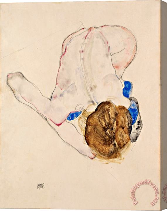 Egon Schiele Nude with Blue Stockings, Bending Forward Stretched Canvas Painting / Canvas Art