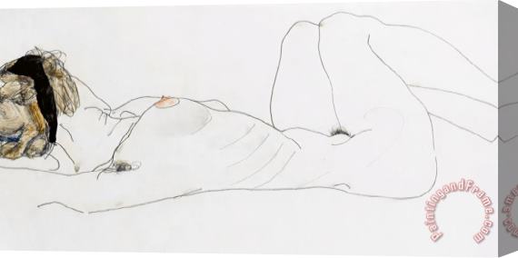 Egon Schiele Reclining female nude Stretched Canvas Print / Canvas Art