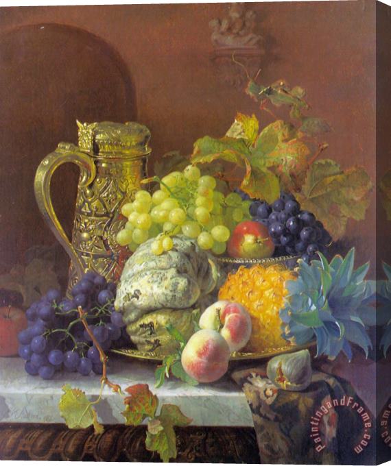Eloise Harriet Stannard Fruits on a Tray with a Silver Flagon on a Marble Ledge Stretched Canvas Painting / Canvas Art