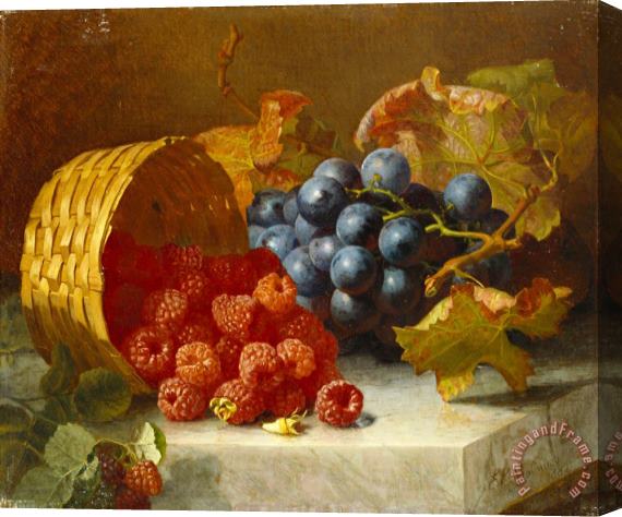 Eloise Harriet Stannard Still Life with Raspberries And a Bunch of Grapes on a Marble Ledge 1882 Stretched Canvas Painting / Canvas Art