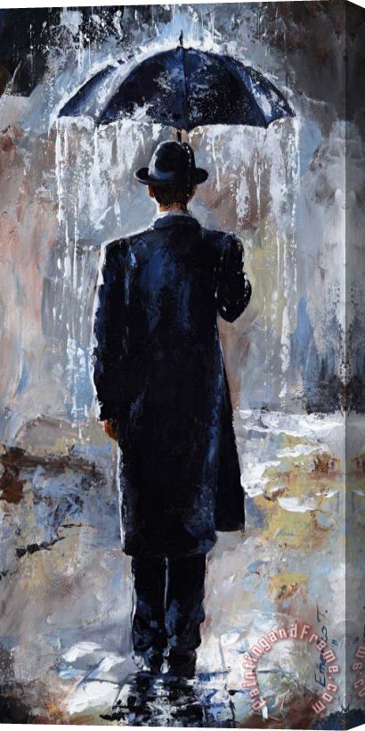Emerico Toth Rain day - Bowler hat Stretched Canvas Painting / Canvas Art