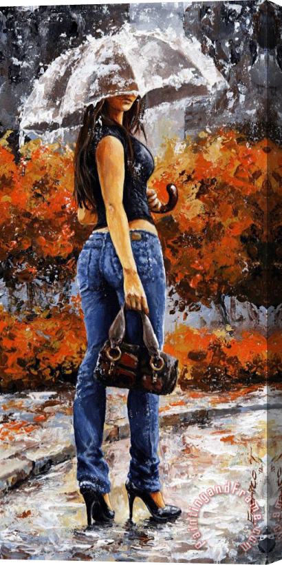 Emerico Toth Rainy day - Woman of New York 14 Stretched Canvas Painting / Canvas Art