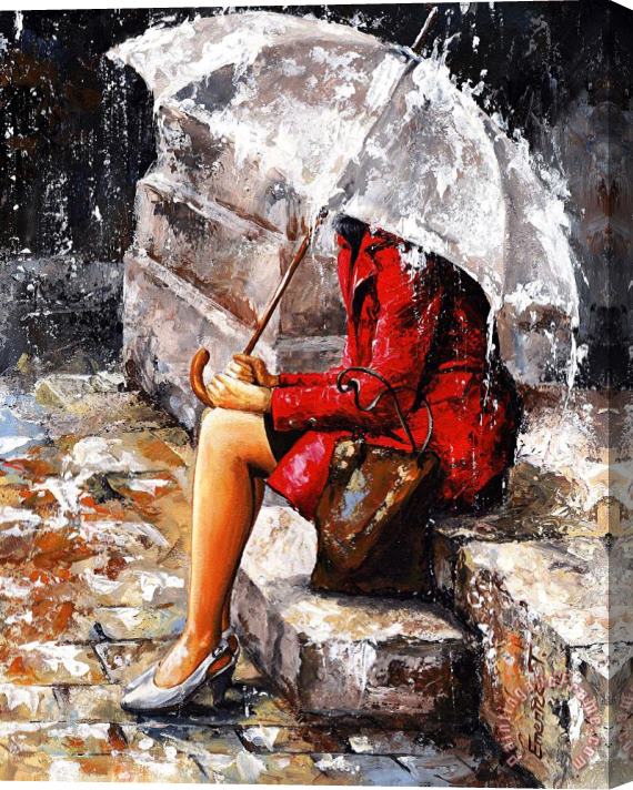 Emerico Toth Rainy day - Woman of New York Stretched Canvas Painting / Canvas Art