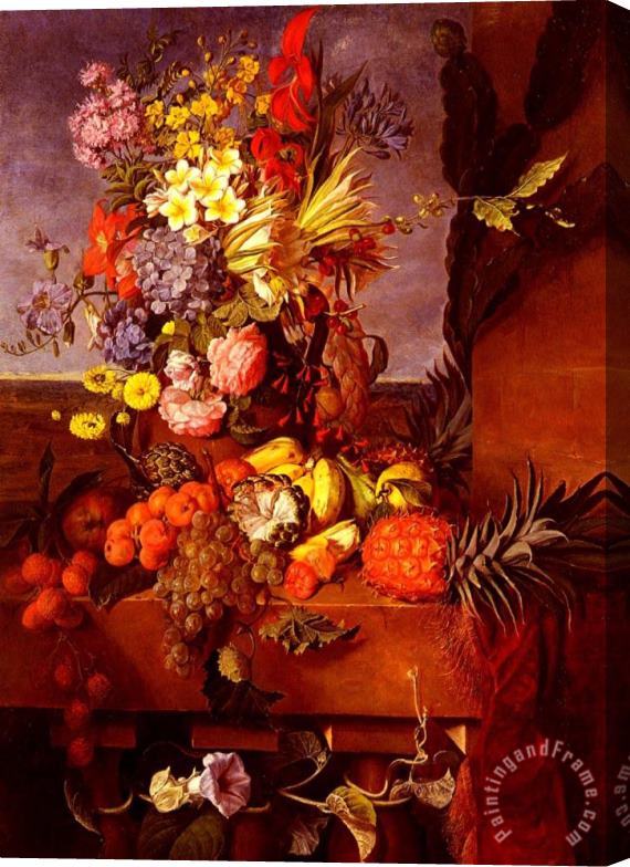 Emilie Bourbon Vase De Fleurs Et Fruits Exotique - Bourbon - 1854 Stretched Canvas Painting / Canvas Art
