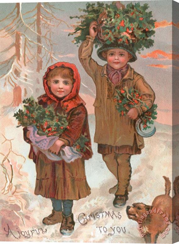 English School A Joyful Christmas To You Victorian Christmas Card Stretched Canvas Print / Canvas Art