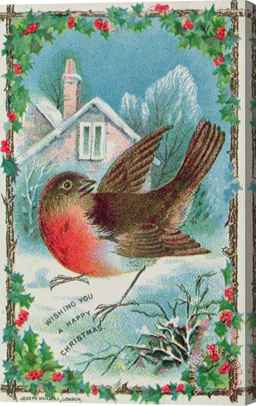 English School Christmas card depicting a robin Stretched Canvas Print / Canvas Art