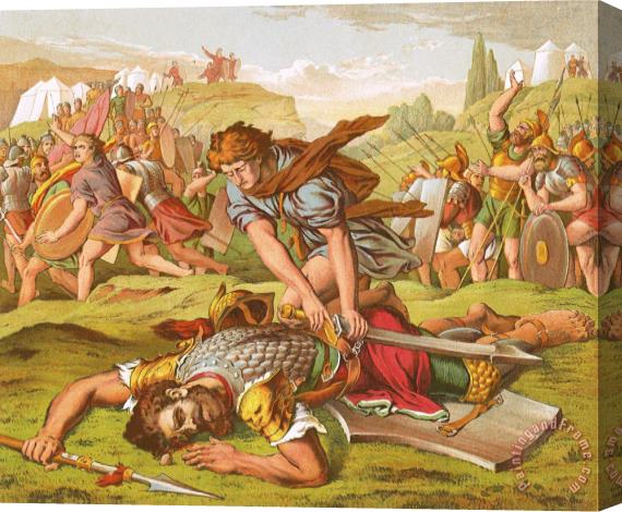 English School David Slaying The Giant Goliath Stretched Canvas Painting / Canvas Art