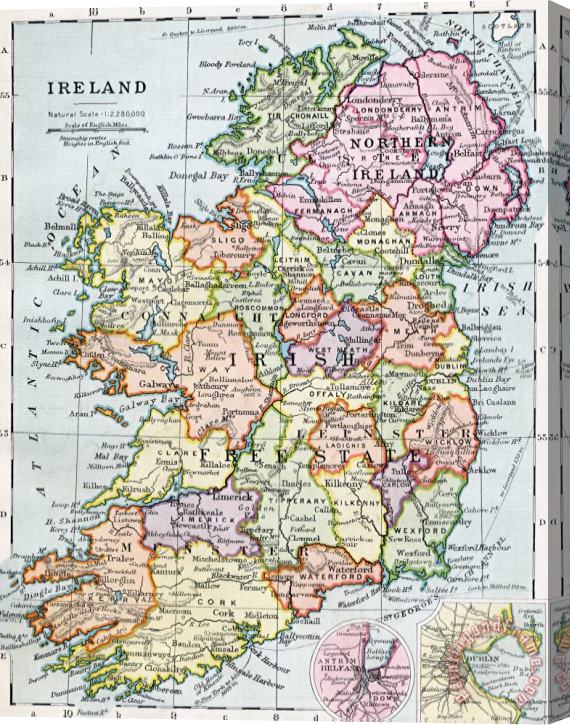 English School Irish Free State And Northern Ireland From Bacon S Excelsior Atlas Of The World Stretched Canvas Print / Canvas Art