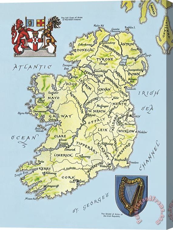 English School Map Of Ireland Stretched Canvas Painting / Canvas Art