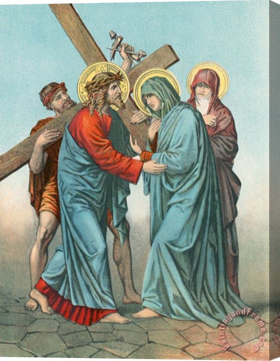 English School Station IV Jesus Carrying the Cross Meets his most Afflicted Mother Stretched Canvas Print / Canvas Art