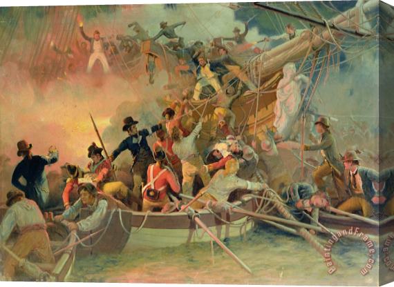 English School The English navy conquering a French ship near the Cape Camaro Stretched Canvas Painting / Canvas Art