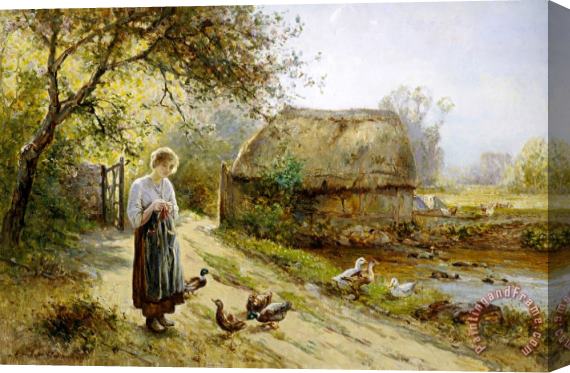 Ernest Walbourn Bright Day by The River Feeding The Ducks Stretched Canvas Print / Canvas Art