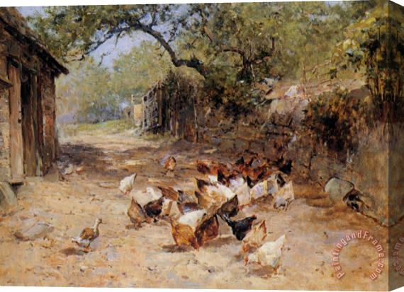 Ernest Walbourn Chickens in a Farmyard Stretched Canvas Print / Canvas Art