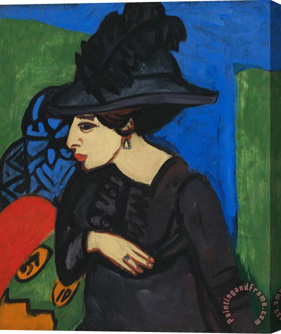 Ernst Ludwig Kirchner Dodo with a Feather Hat (dodo Mit Federhut) Stretched Canvas Painting / Canvas Art