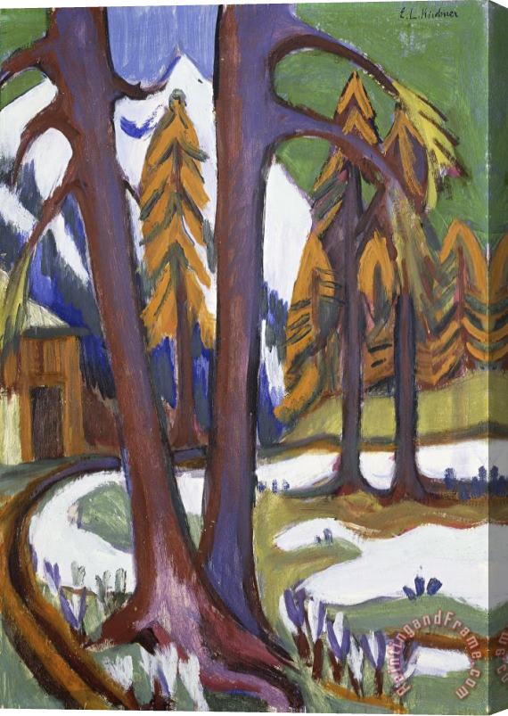 Ernst Ludwig Kirchner Mountain Early Spring with Larchen Stretched Canvas Painting / Canvas Art