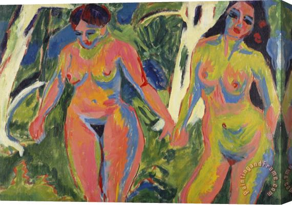 Ernst Ludwig Kirchner Two Nude Women In A Wood Stretched Canvas Print / Canvas Art