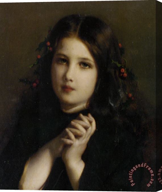 Etienne Adolphe Piot A Young Girl with Holly Berries Stretched Canvas Print / Canvas Art