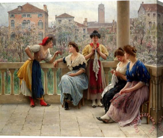 Eugen von Blaas Conversation on The Terrace, Venice Stretched Canvas Painting / Canvas Art