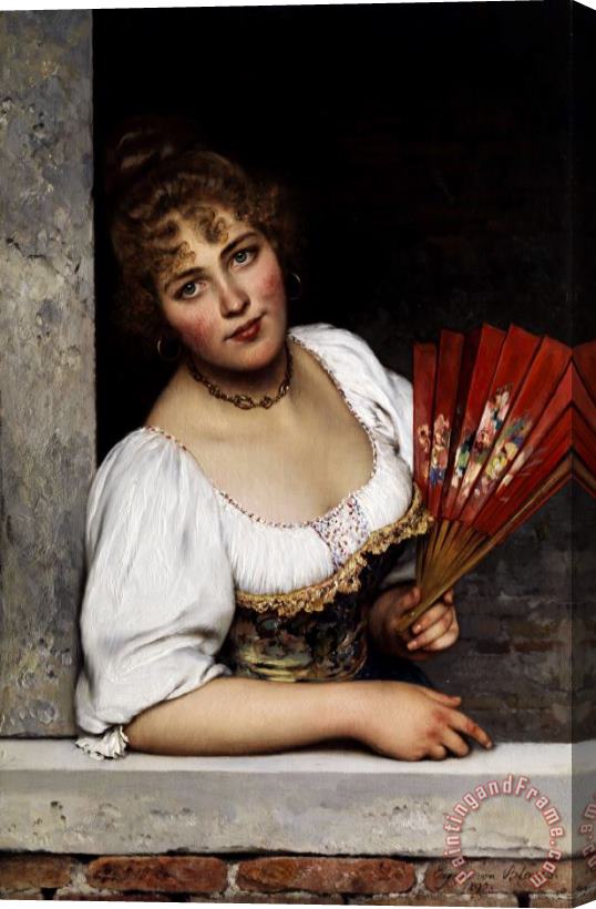 Eugen von Blaas Der Rote Facher, 1892 Stretched Canvas Painting / Canvas Art