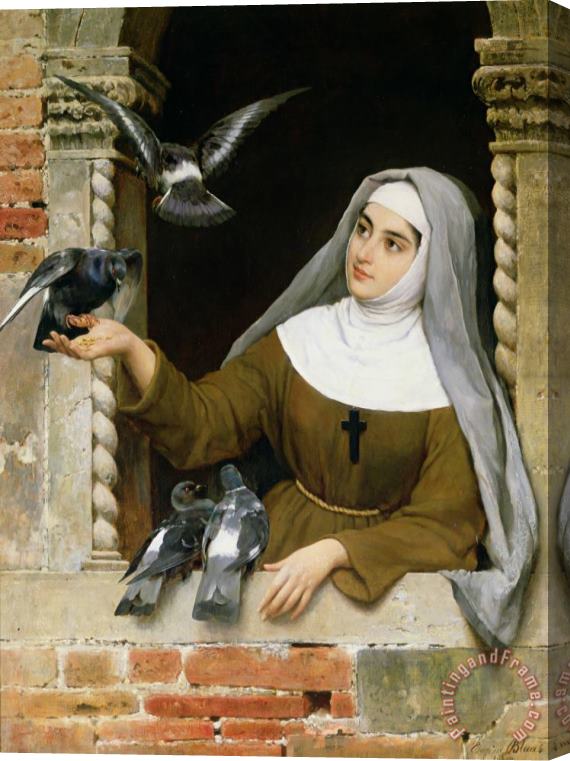 Eugen von Blaas Feeding the Pigeons Stretched Canvas Print / Canvas Art