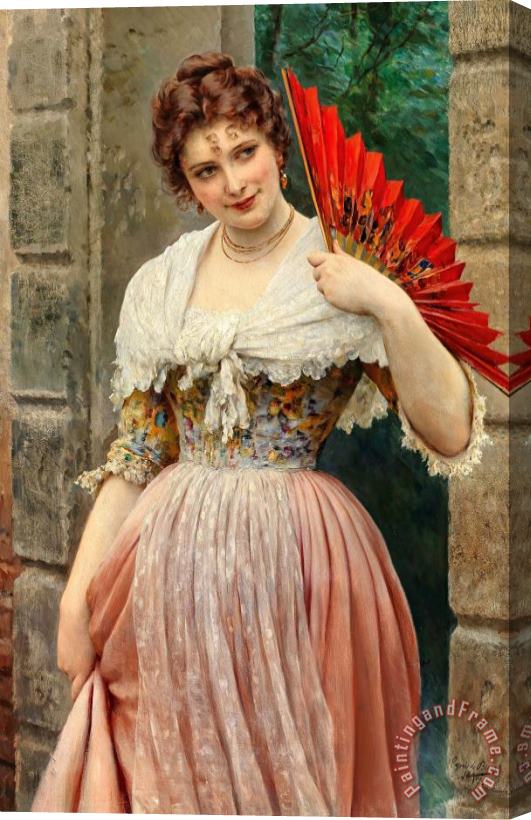 Eugen von Blaas Junge Dame Mit Rotem Facher, 1897 Stretched Canvas Print / Canvas Art