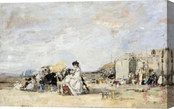 Eugene Boudin Lady in White on The Beach at Trouville Stretched Canvas Painting / Canvas Art