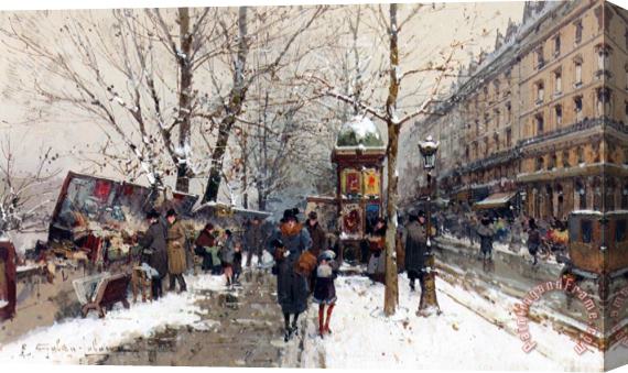 Eugene Galien-Laloue Bookstalls In Winter Paris Stretched Canvas Print / Canvas Art