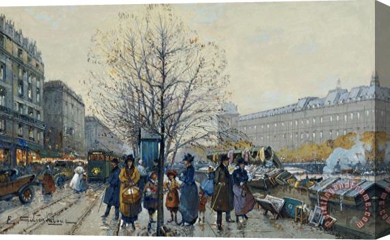 Eugene Galien-Laloue Quai Malaquais Paris Stretched Canvas Print / Canvas Art