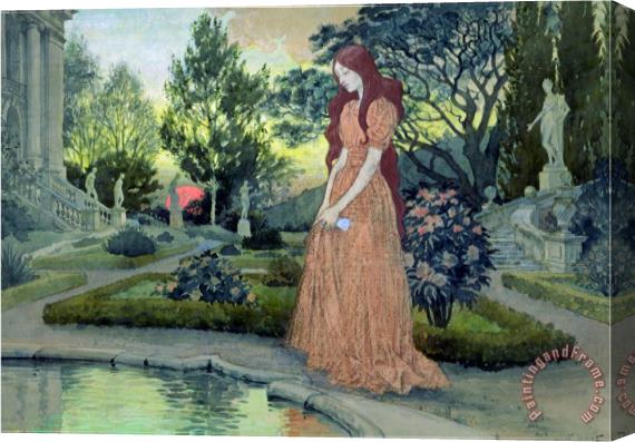 Eugene Grasset Young Girl in a Garden Stretched Canvas Painting / Canvas Art