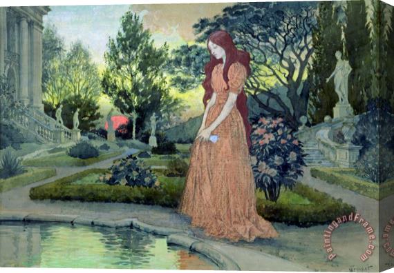 Eugene Grasset Young girl in a garden Stretched Canvas Print / Canvas Art