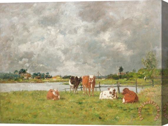 Eugene Louis Boudin Cows in a Field under a Stormy Sky Stretched Canvas Painting / Canvas Art