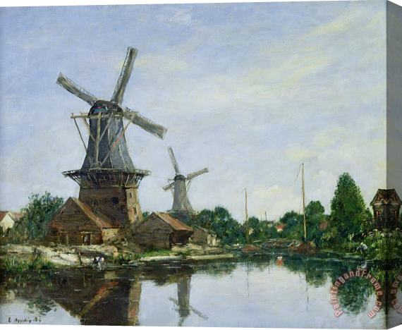 Eugene Louis Boudin Dutch Windmills Stretched Canvas Painting / Canvas Art