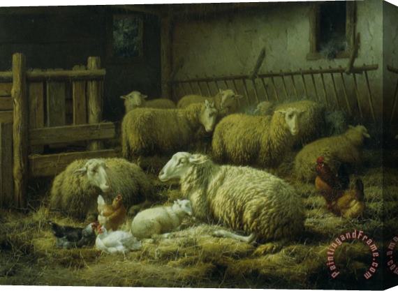 Eugene Remy Maes Sheep And Chickens Stretched Canvas Print / Canvas Art