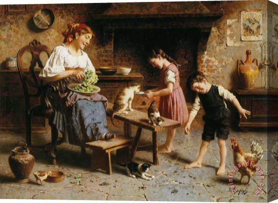 Eugenio Zampighi Feeding Time Stretched Canvas Painting / Canvas Art
