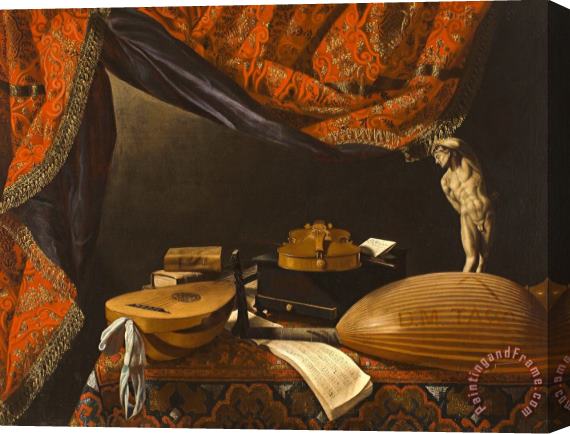 Evaristo Baschenis Still Life with Musical Instruments, Books And Sculpture Stretched Canvas Painting / Canvas Art