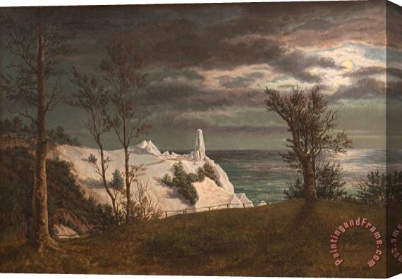 F. Sodring The Summer Spire on The Chalk Cliffs of The Island Mon. Moonlight Stretched Canvas Painting / Canvas Art
