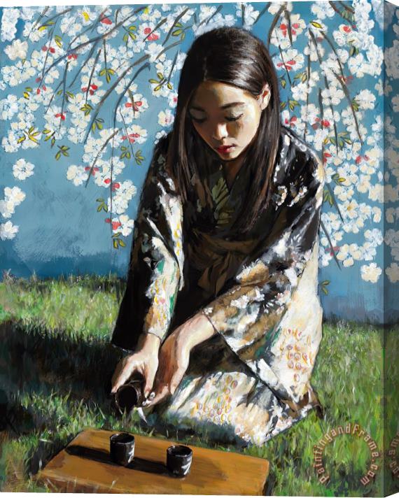 Fabian Perez Geisha with White Flowers, 2021 Stretched Canvas Painting / Canvas Art