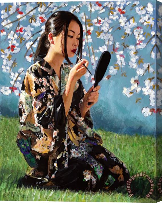 Fabian Perez Geisha with White Flowers II, 2021 Stretched Canvas Painting / Canvas Art