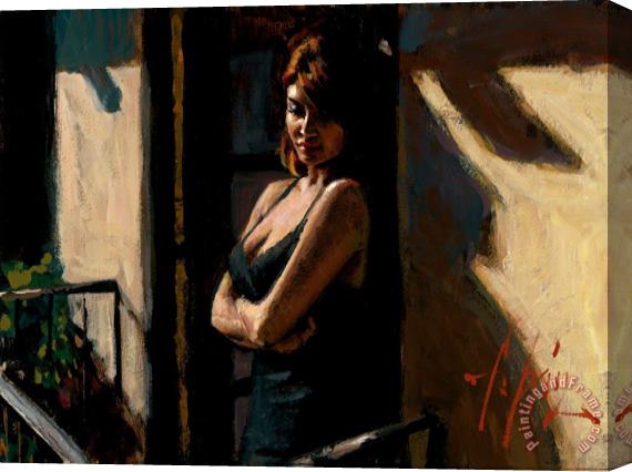 Fabian Perez Saba at The Balcony with Black Dress Stretched Canvas Painting / Canvas Art