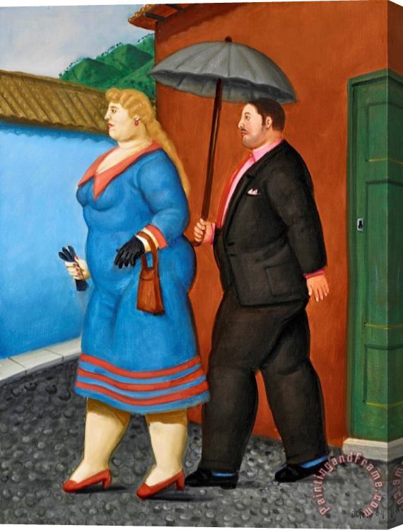 Fernando Botero Couple Under The Umbrella, 2004 Stretched Canvas Print / Canvas Art
