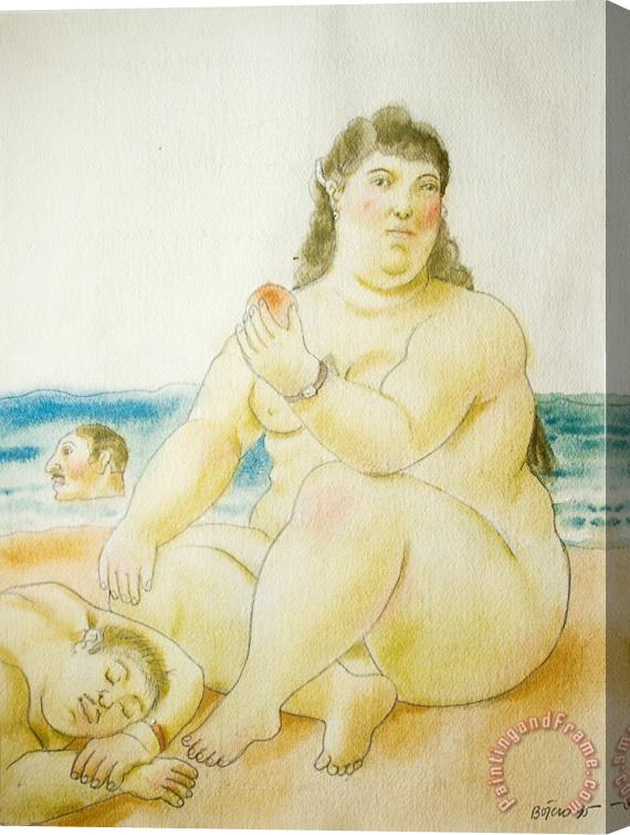 Fernando Botero On The Beach, 1995 Stretched Canvas Painting / Canvas Art